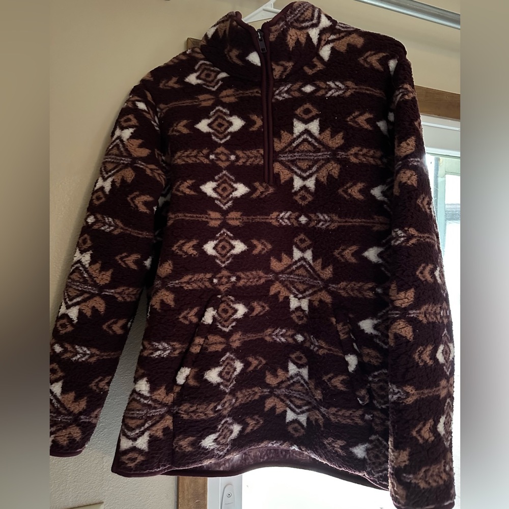 Wrangler Retro Southwestern Fleece Purple Quarter Zip Sherpa Sweater Small